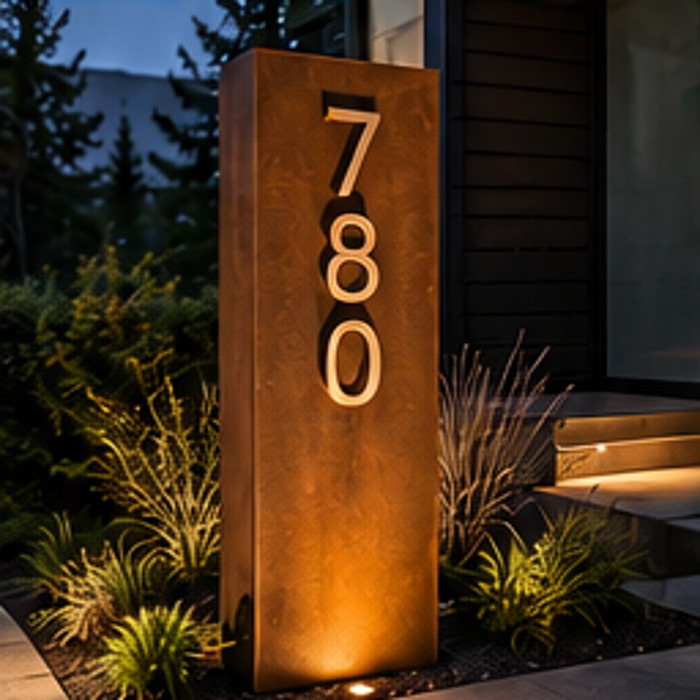 Architectural corten address monument