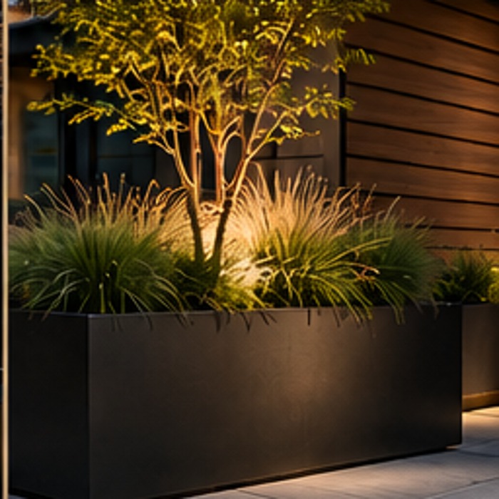 Contemporary large metal landscape planter
